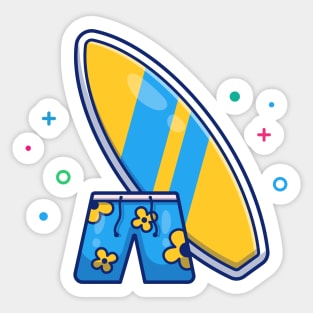 Surfboard With Swimsuit Cartoon Sticker